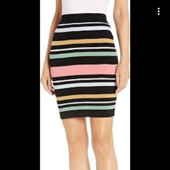 Ann Taylor Chartreuse Stripe Stretch-Knit High-Rise Pencil Mini Skirt 0P NWT - Picture 1 of 7